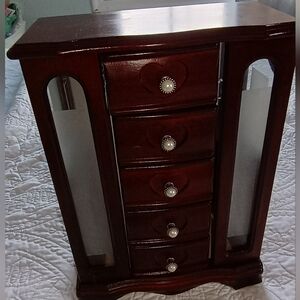 Vintage Mahogany Jewelry Cabinet/Armoire W/Pearl Handles